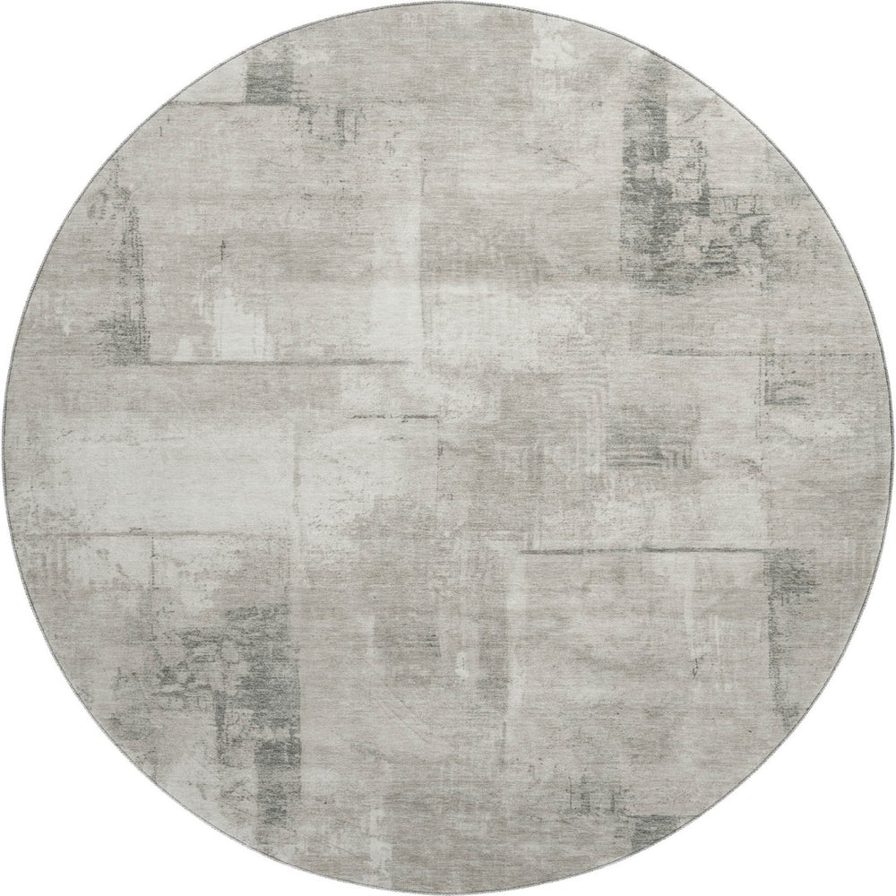 HomeRoots 8' Stylish Washable Round Rug in Beige, Taupe & Ivory - Durable, UV-Protected, Modern Design for Any Space 697995