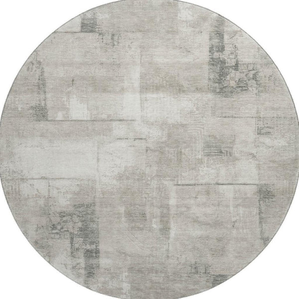 HomeRoots 8' Stylish Washable Round Rug in Beige, Taupe & Ivory - Durable, UV-Protected, Modern Design for Any Space 697995
