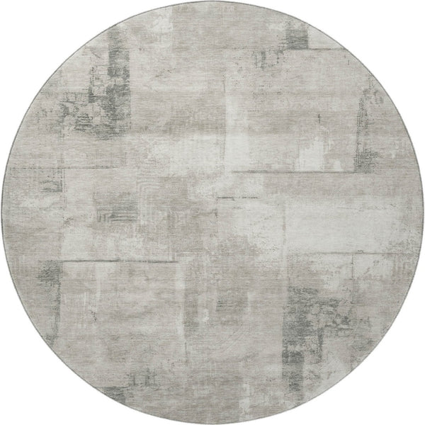 HomeRoots 8' Stylish Washable Round Rug in Beige, Taupe & Ivory - Durable, UV-Protected, Modern Design for Any Space 697995