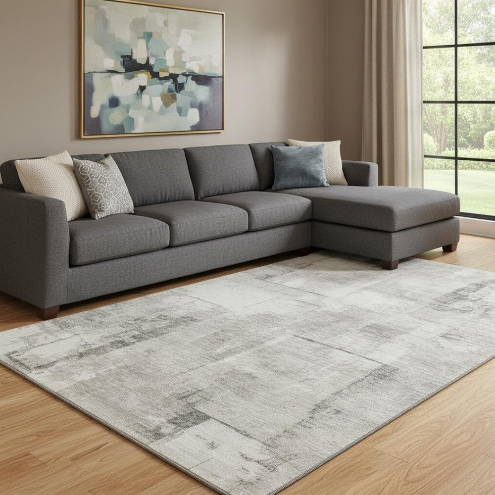 HomeRoots 8' X 10' Washable Beige Taupe & Ivory Geometric Area Rug with UV Protection for Everyday Living 697996