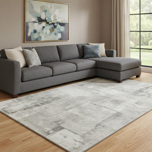 HomeRoots 8' X 10' Washable Beige Taupe & Ivory Geometric Area Rug with UV Protection for Everyday Living 697996