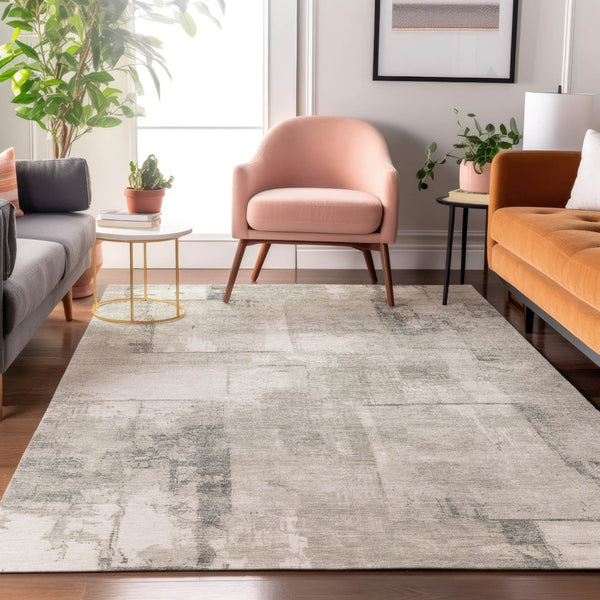 HomeRoots 8' X 10' Washable Beige Taupe & Ivory Geometric Area Rug with UV Protection for Everyday Living 697996