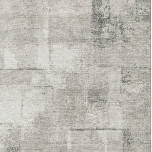 HomeRoots 8' X 10' Washable Beige Taupe & Ivory Geometric Area Rug with UV Protection for Everyday Living 697996