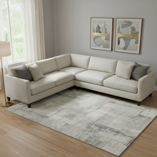 HomeRoots 9' X 12' Elegant Beige Taupe Ivory Geometric Area Rug - Washable, Stain-Resistant & UV Protected! 697997