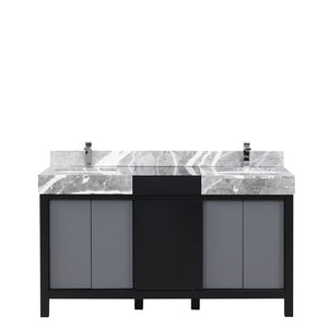 English Elm Black Double Bath Vanity 60" W X 22" D With Castle Grey Marble Top & Chrome Faucet - Stylish Storage! B2731P261108