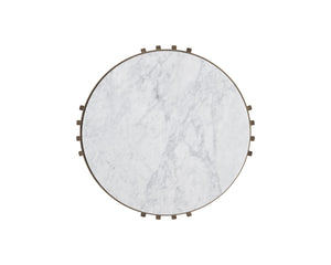 Sunpan Naxos Side Table - Elegant Carrara Marble & Smoked Glass Design with Rustic Bronze Frame for Luxury Spaces