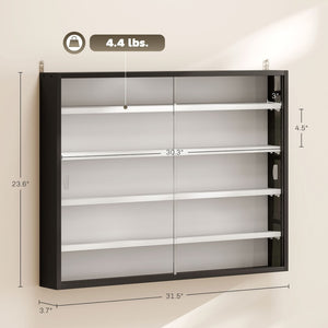English Elm Black Wall Mounted Shadow Box Cabinet with Sliding Glass Doors for Collectibles T3971P412927