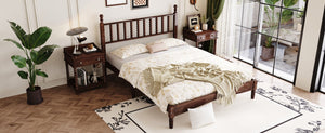 English Elm Queen Wood Platform Bed with Gourd-Shaped Headboard, Retro-Inspired Solid Frame, Slat Support, Sturdy Elegance Walnut 64.8 L x 17.5 W x 9.5 H N733P206242D