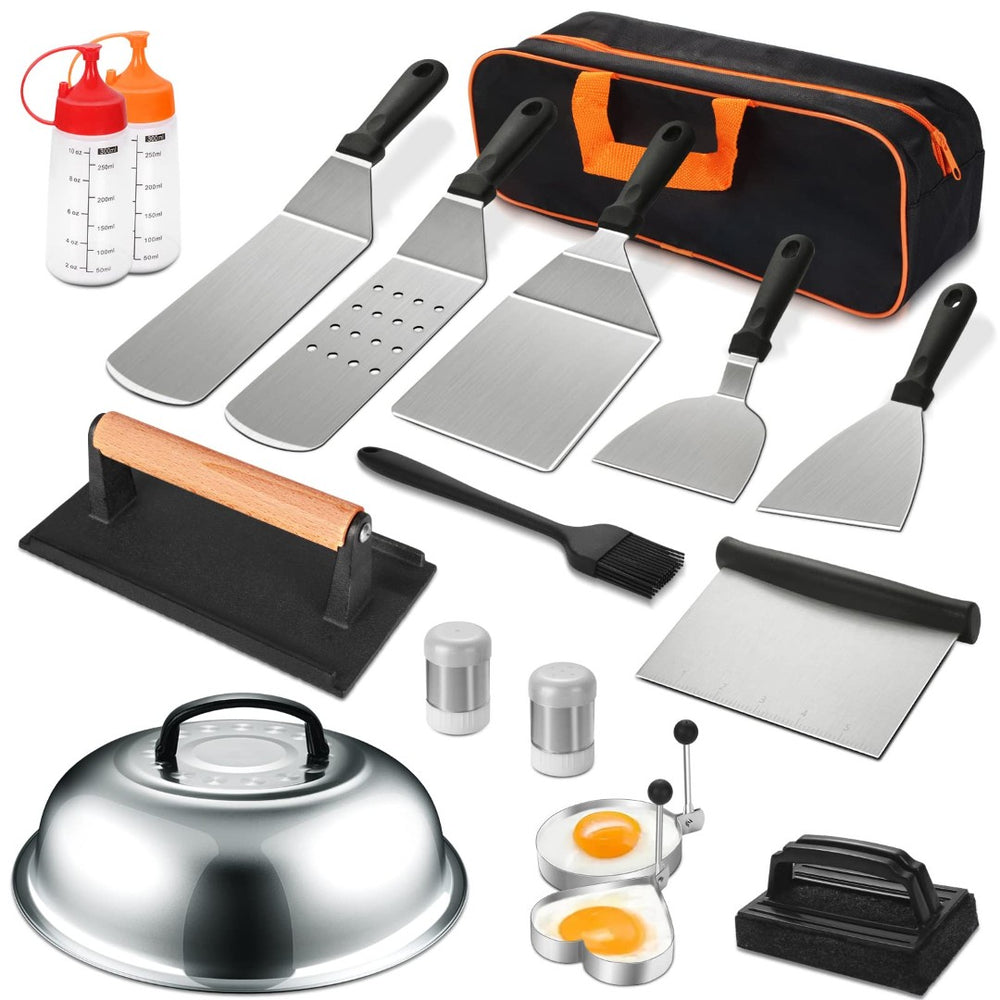 English Elm Griddle Accessories Set 18 Piece Stainless Steel Kit for Flat Top Outdoor Cooking W2181P480522