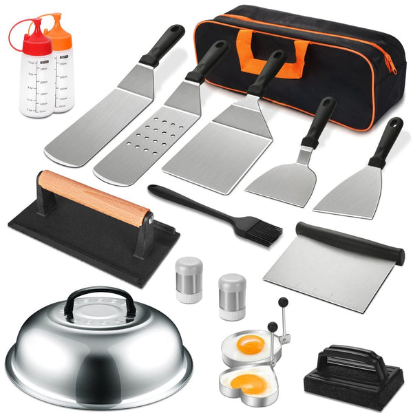 English Elm Griddle Accessories Set 18 Piece Stainless Steel Kit for Flat Top Outdoor Cooking W2181P480522