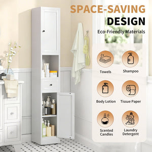 English Elm 71 Inch Freestanding Metal Storage Cabinet Five Tier Narrow Pantry Organizer White W2735P428814