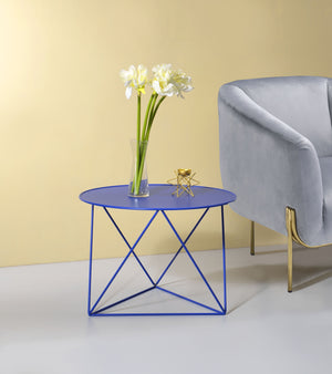 English Elm Epidia Metal Accent Table in Blue - Lightweight Round Display Table with Triangle Legs, Modern Utility B2726P243241