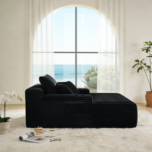 English Elm New Convertible Corduroy Chaise Lounge Sleeper Chair with Cup Holder for Living Room Black W3975P502848