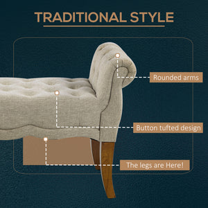 English Elm HOMCOM Button-Tufted Traditional Bench with Rounded Arms, Linen Upholstery, 48.8" Entryway Seat W2225P249910
