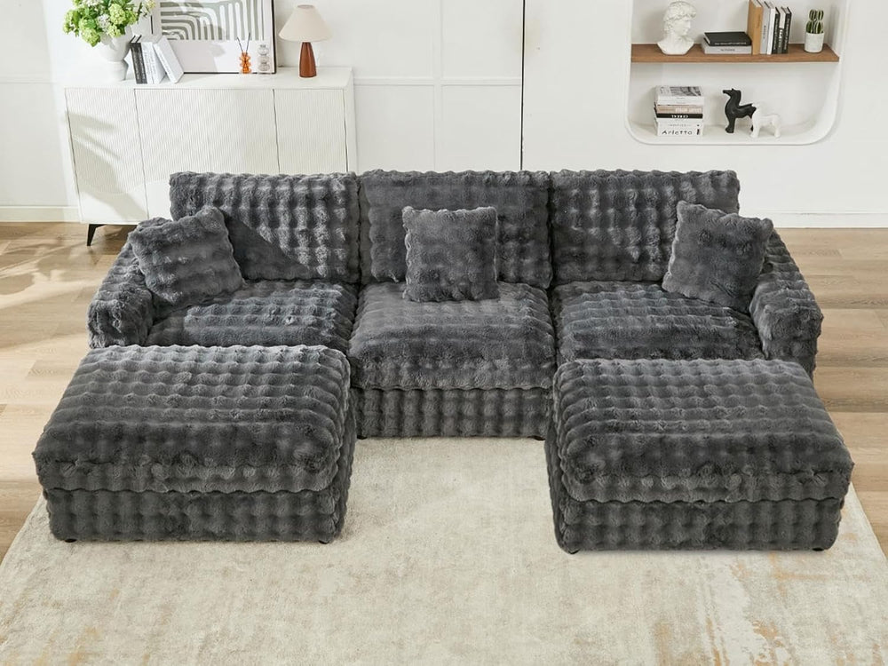 English Elm M5444 Modular Dark Grey Sofa Sectional With Armless Chair & 2 Versatile Ottomans For Custom Comfort W1805S00159