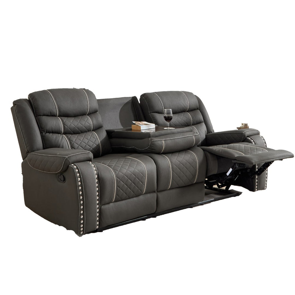English Elm Recliner Sofa with Brass Nailhead Trim Microfiber Upholstery for Living Room Lounging W3900P386438
