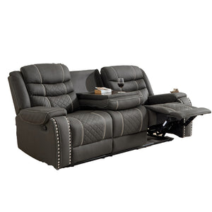 English Elm Recliner Sofa with Brass Nailhead Trim Microfiber Upholstery for Living Room Lounging W3900P386438