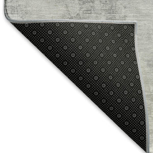 HomeRoots 8' Geometric Round Rug in Gray Silver & Ivory - Washable, UV Protected, Perfect for High Traffic Areas! 698001