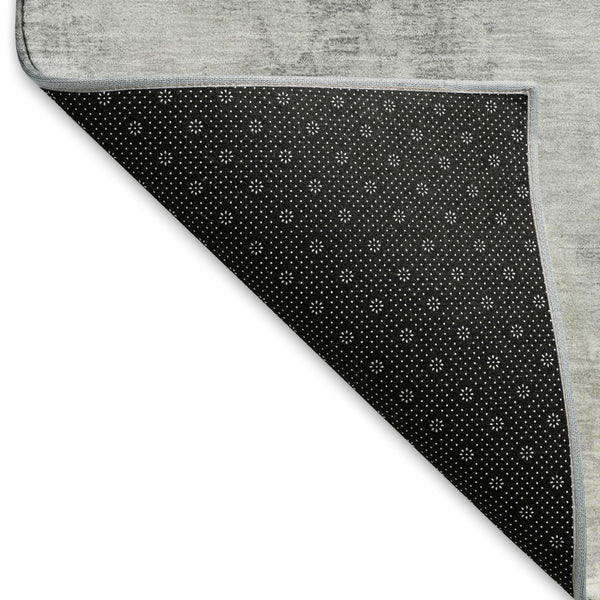 HomeRoots 8' Geometric Round Rug in Gray Silver & Ivory - Washable, UV Protected, Perfect for High Traffic Areas! 698001