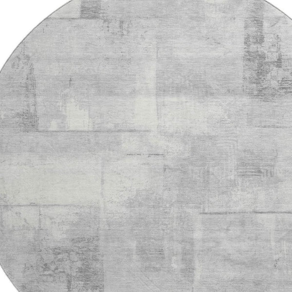 HomeRoots 8' Geometric Round Rug in Gray Silver & Ivory - Washable, UV Protected, Perfect for High Traffic Areas! 698001