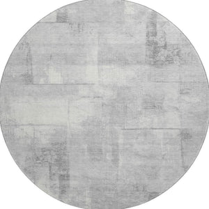 HomeRoots 8' Geometric Round Rug in Gray Silver & Ivory - Washable, UV Protected, Perfect for High Traffic Areas! 698001