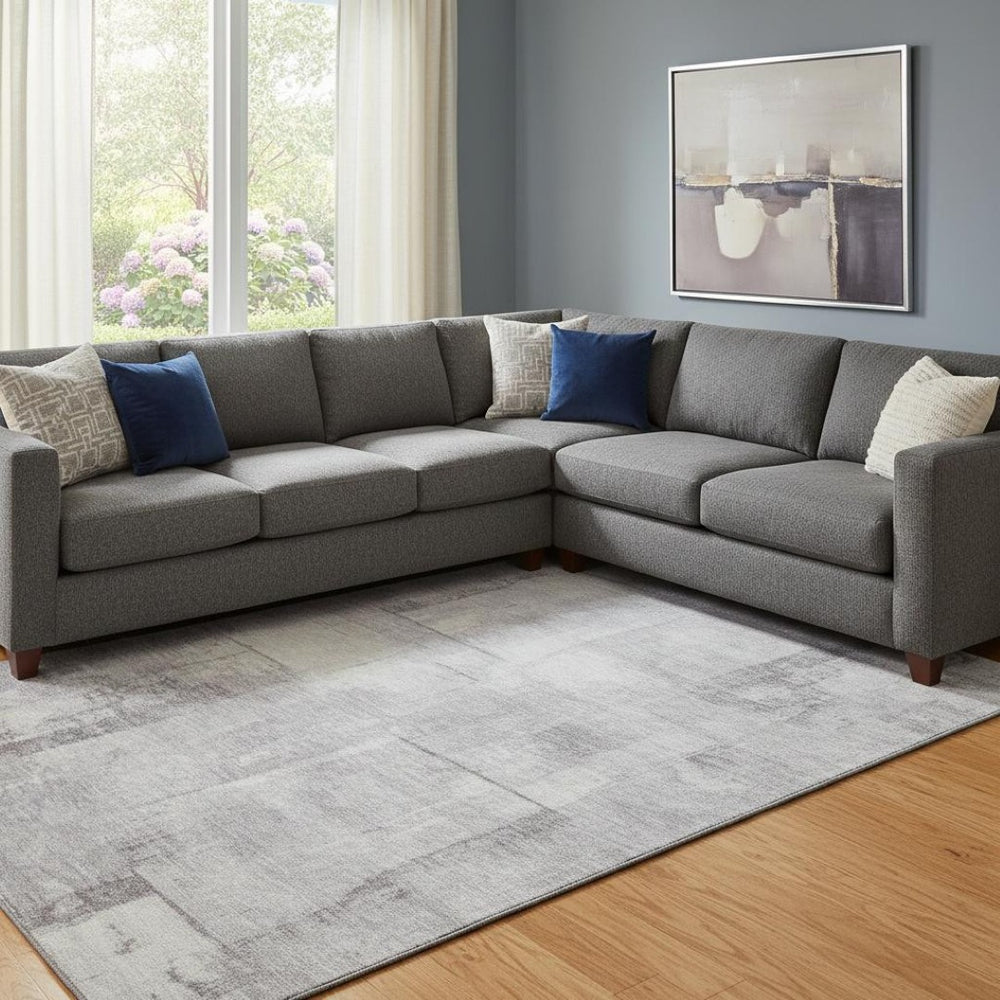HomeRoots 8' X 10' Gray Silver Ivory Geometric Washable Area Rug with UV Protection for Stylish Living Spaces 698002