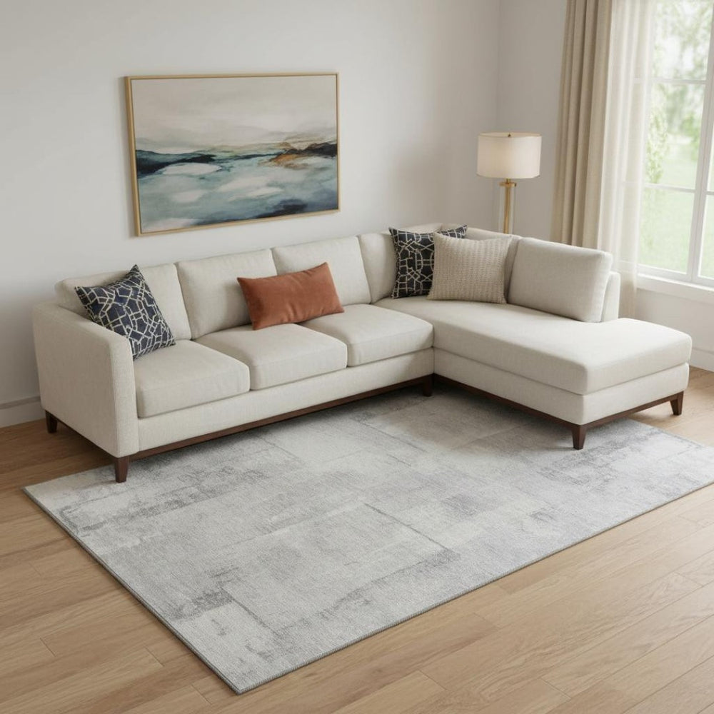 HomeRoots 9' X 12' Washable Gray Silver Ivory Geometric Area Rug with UV Protection for High-Traffic Homes 698003