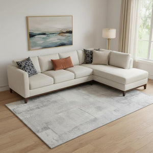 HomeRoots 9' X 12' Washable Gray Silver Ivory Geometric Area Rug with UV Protection for High-Traffic Homes 698003