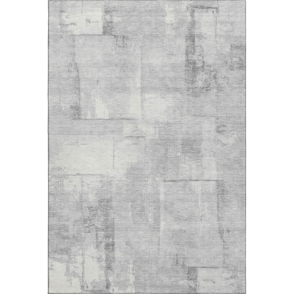 HomeRoots 9' X 12' Washable Gray Silver Ivory Geometric Area Rug with UV Protection for High-Traffic Homes 698003