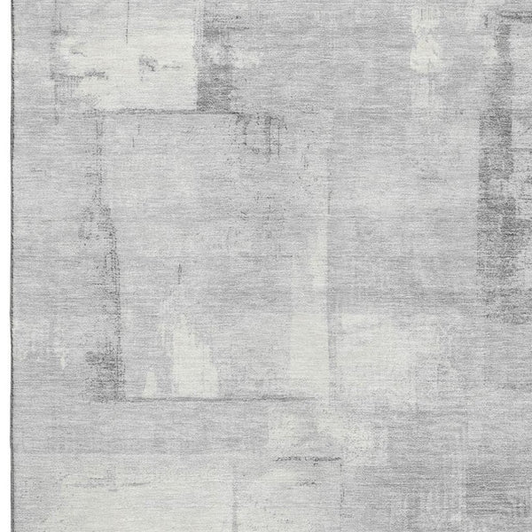HomeRoots 9' X 12' Washable Gray Silver Ivory Geometric Area Rug with UV Protection for High-Traffic Homes 698003