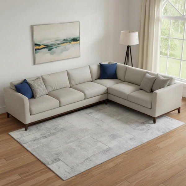 HomeRoots 10' X 14' Gray Silver & Ivory Geometric Area Rug - Washable, UV Protected, Perfect for High-Traffic Areas! 698004