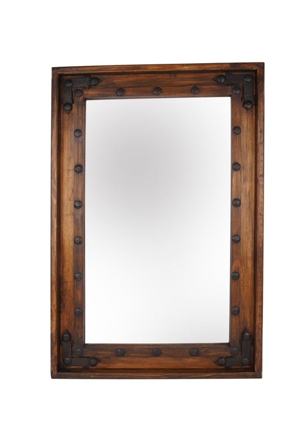 HomeRoots 35 Inch Solid Wood Rustic Farmhouse Accent Mirror with Natural Brown Finish 698005