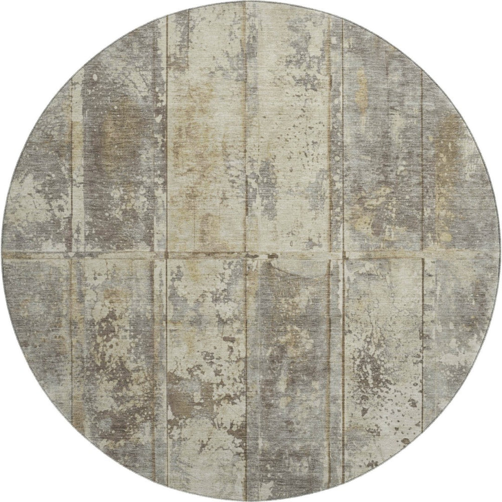 HomeRoots 8' Striped Beige Wheat and Taupe Washable Round Rug – Durable, UV Protected, Perfect for Busy Homes 698008
