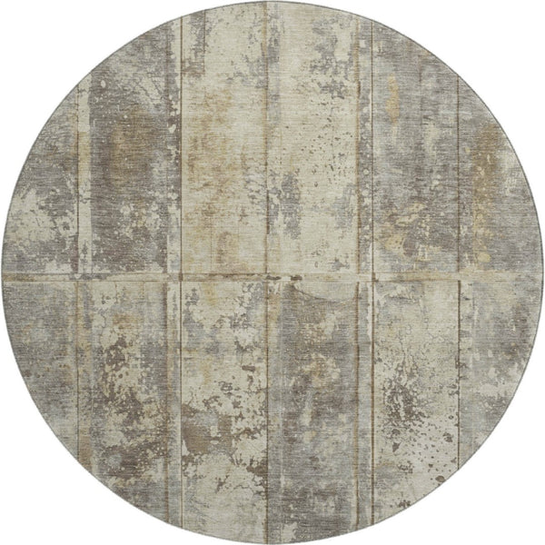 HomeRoots 8' Striped Beige Wheat and Taupe Washable Round Rug – Durable, UV Protected, Perfect for Busy Homes 698008