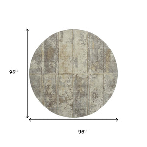 HomeRoots 8' Striped Beige Wheat and Taupe Washable Round Rug – Durable, UV Protected, Perfect for Busy Homes 698008