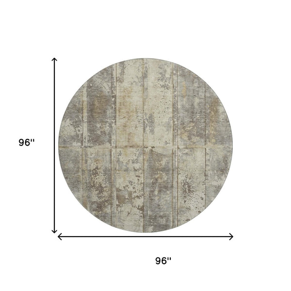 HomeRoots 8' Striped Beige Wheat and Taupe Washable Round Rug – Durable, UV Protected, Perfect for Busy Homes 698008