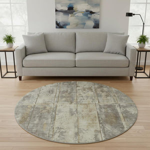 HomeRoots 8' Striped Beige Wheat and Taupe Washable Round Rug – Durable, UV Protected, Perfect for Busy Homes 698008