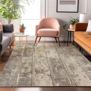 HomeRoots 10' X 14' Beige Striped Area Rug - Washable, UV Protected, Stain-Resistant for Homes with Kids & Pets 698011
