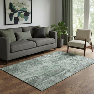 HomeRoots 5' Green and Gray Striped Washable Area Rug - UV Protected, Stain-Resistant, Perfect for High-Traffic Areas 698013
