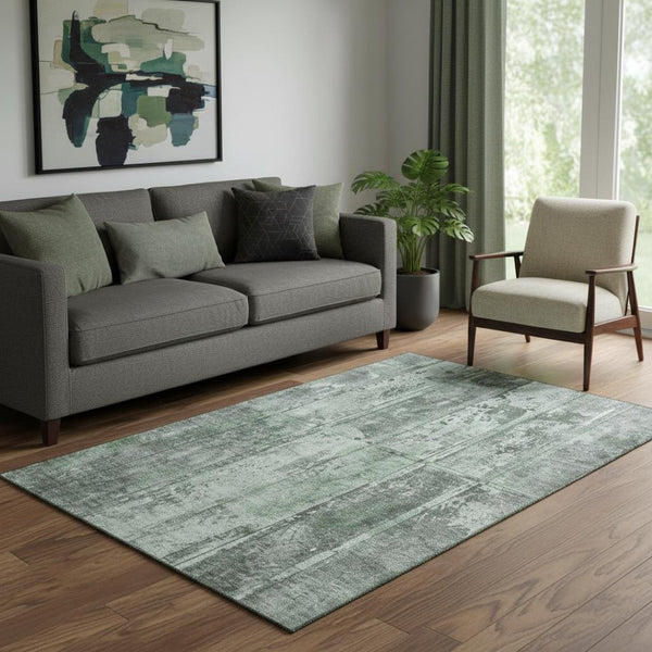 HomeRoots 5' Green and Gray Striped Washable Area Rug - UV Protected, Stain-Resistant, Perfect for High-Traffic Areas 698013
