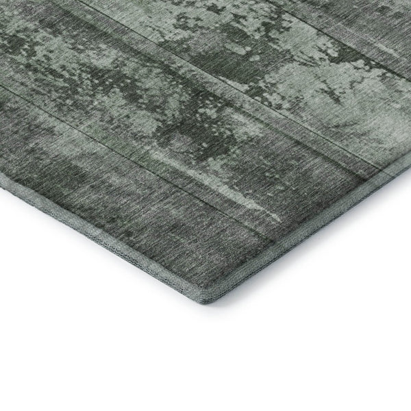 HomeRoots 5' Green and Gray Striped Washable Area Rug - UV Protected, Stain-Resistant, Perfect for High-Traffic Areas 698013