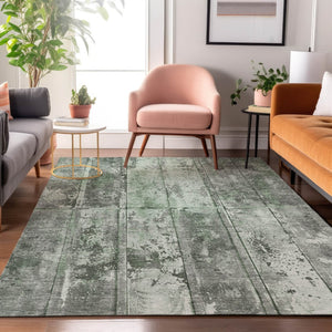 HomeRoots 5' Green and Gray Striped Washable Area Rug - UV Protected, Stain-Resistant, Perfect for High-Traffic Areas 698013