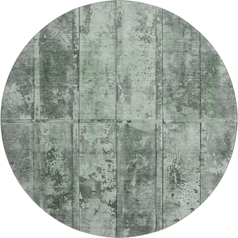HomeRoots 8' Green and Gray Striped Washable Round Rug – UV Protected, Non-Slip, Perfect for High-Traffic Areas 698014