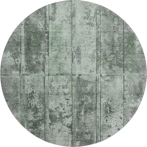 HomeRoots 8' Green and Gray Striped Washable Round Rug – UV Protected, Non-Slip, Perfect for High-Traffic Areas 698014