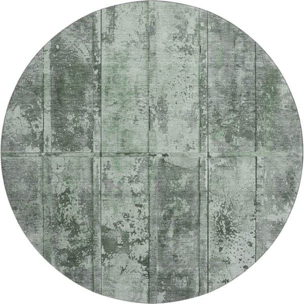 HomeRoots 8' Green and Gray Striped Washable Round Rug – UV Protected, Non-Slip, Perfect for High-Traffic Areas 698014
