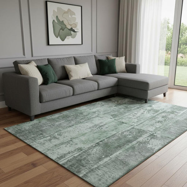 HomeRoots 8' X 10' Stylish Green and Gray Striped Washable Area Rug with UV Protection for High-Traffic Spaces 698015