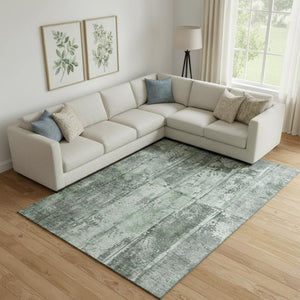HomeRoots 9' X 12' Green & Gray Striped Washable Area Rug – Durable, Stain-Resistant, UV Protected for Homes 698016