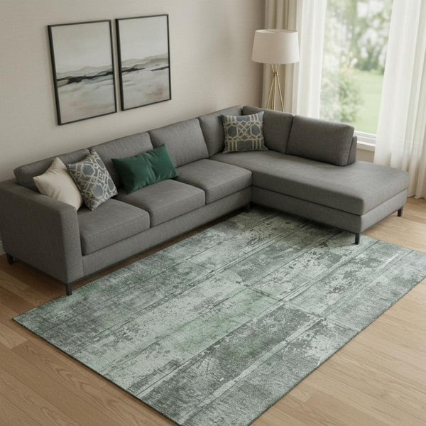 HomeRoots 10' Green and Gray Striped Washable Area Rug with UV Protection, Stain Resistance for High Traffic Areas 698017