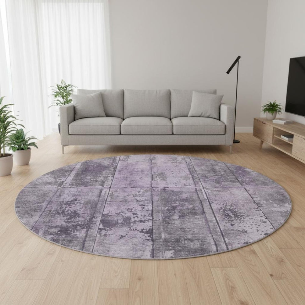 HomeRoots 8' Stylish Purple and Gray Striped Washable Round Rug with Non-Slip Backing and UV Protection 698020
