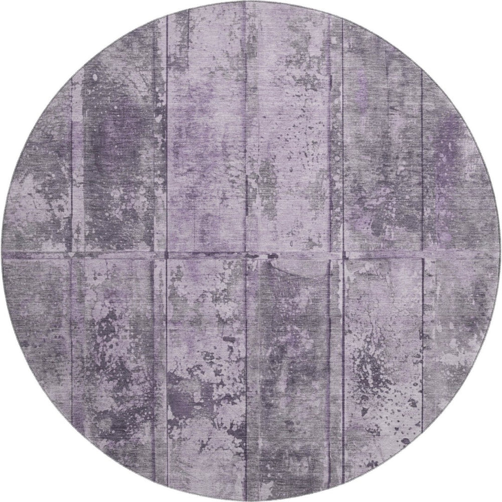 HomeRoots 8' Stylish Purple and Gray Striped Washable Round Rug with Non-Slip Backing and UV Protection 698020